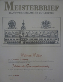 Meisterbrief im Zimmererhandwerk erworben in Leipzig am 24.08.1999